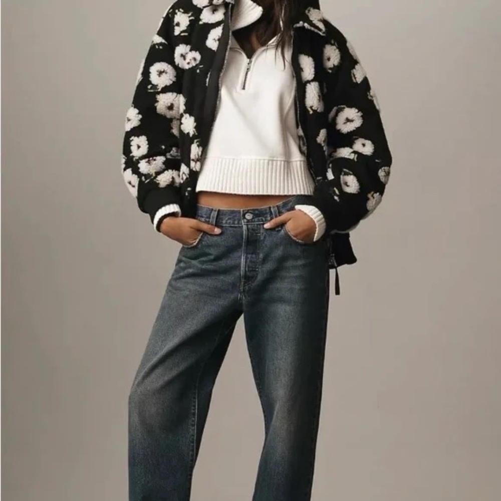 NWT By Anthropologie Floral Sherpa Fleece Bomber Jacket - Picture 3 of 6